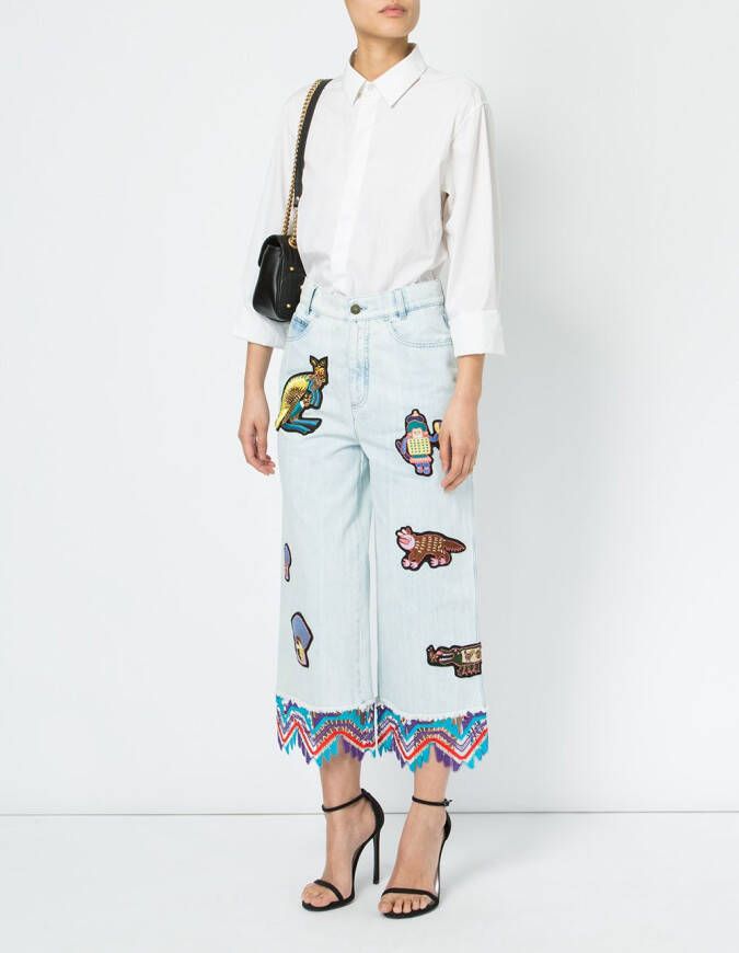 Peter Pilotto embroidered patch cropped jeans Blauw