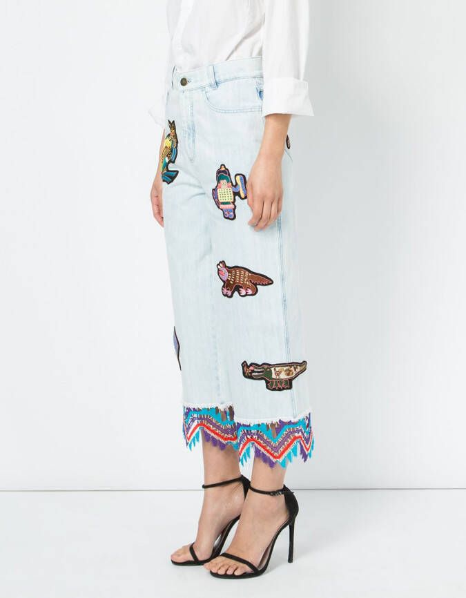 Peter Pilotto embroidered patch cropped jeans Blauw