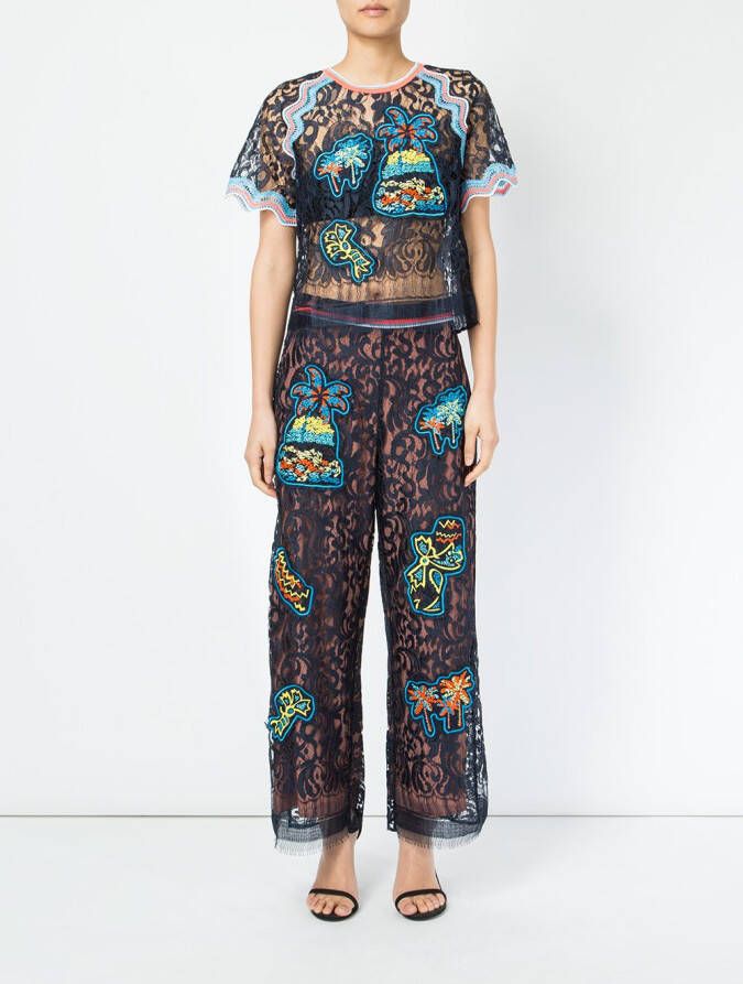 Peter Pilotto lace patch overlay trousers Zwart