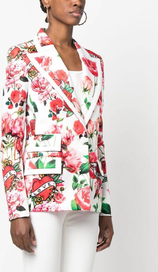 Philipp Plein Blazer met bloemenprint Wit