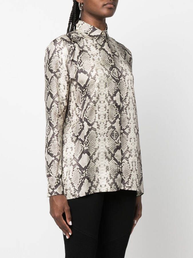 Philipp Plein Blouse met slangenprint Beige