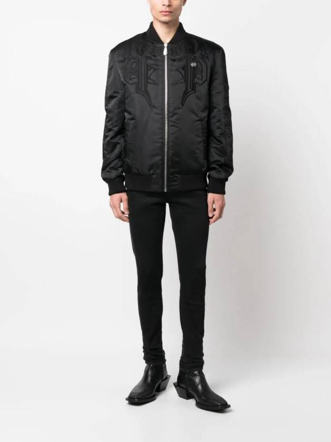 Philipp Plein Bomberjack met geborduurd logo Zwart