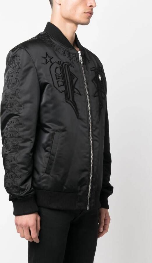 Philipp Plein Bomberjack met geborduurd logo Zwart