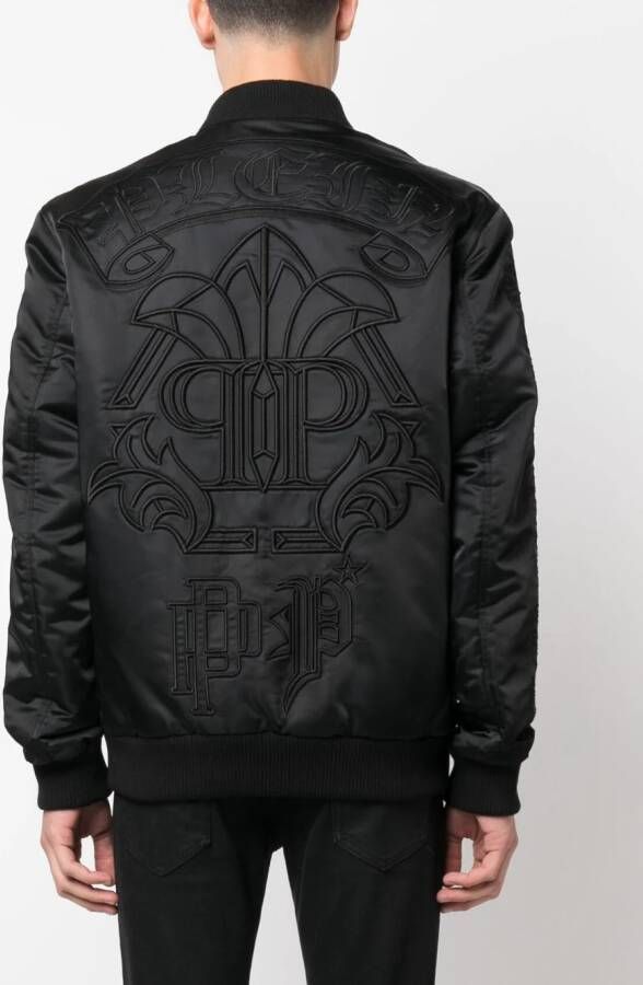 Philipp Plein Bomberjack met geborduurd logo Zwart
