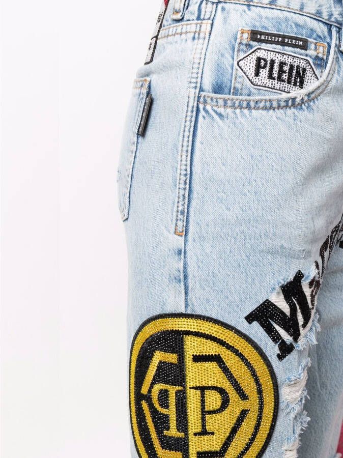 Philipp Plein Boyfriend jeans met patchwork Blauw