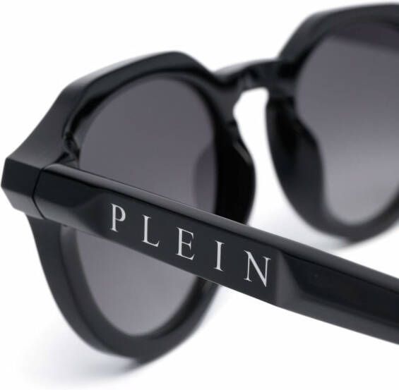 Philipp Plein Globetrotter zonnebril met rond montuur Zwart