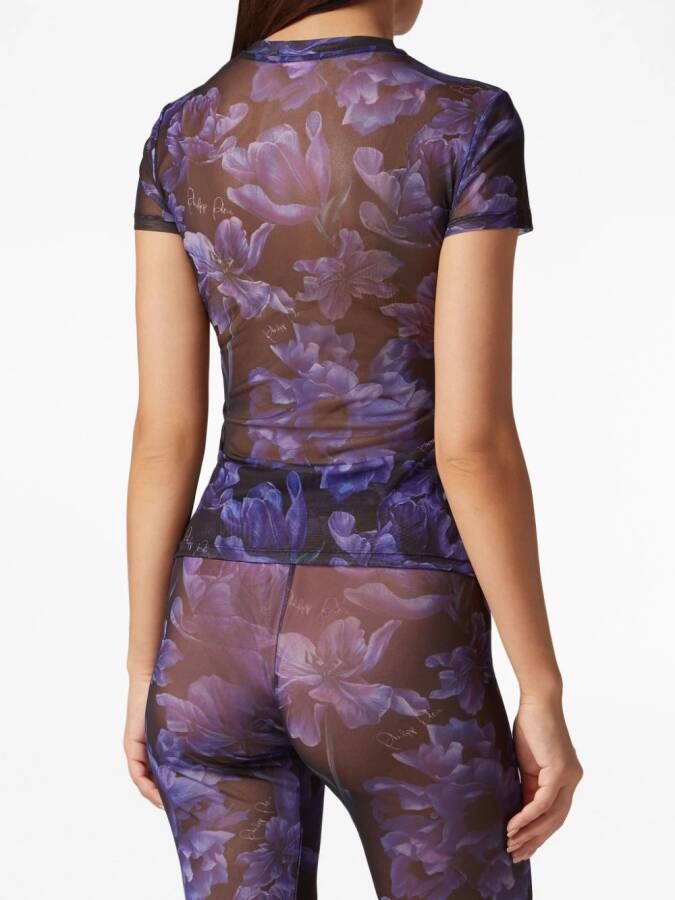 Philipp Plein T-shirt met bloemenprint Zwart