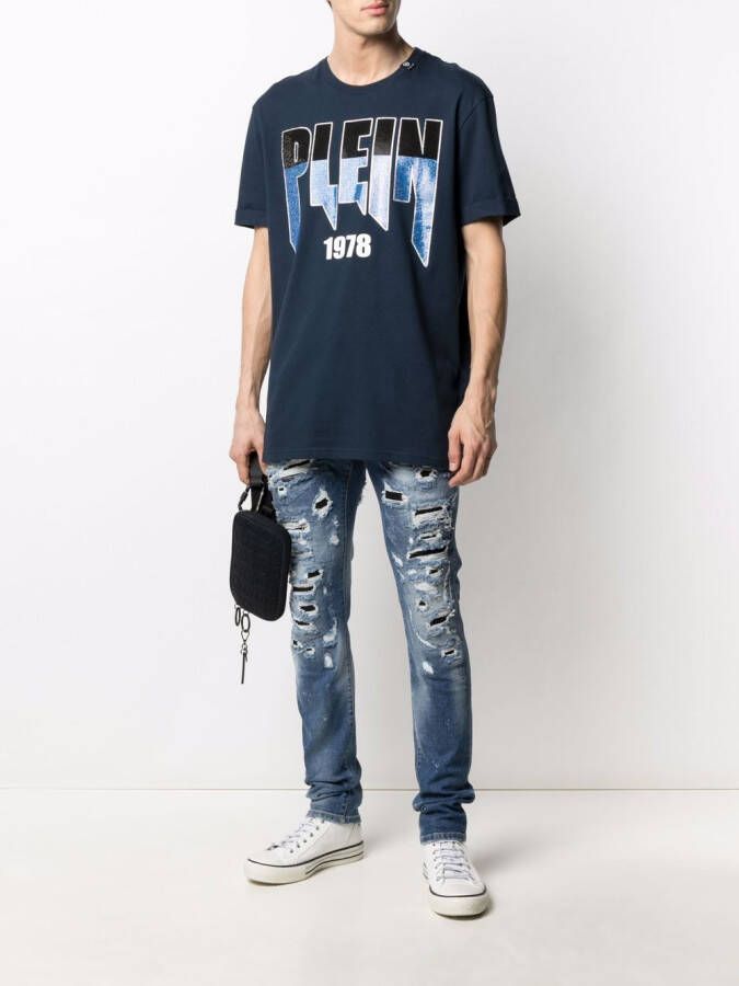 Philipp Plein Gerafelde jeans Blauw