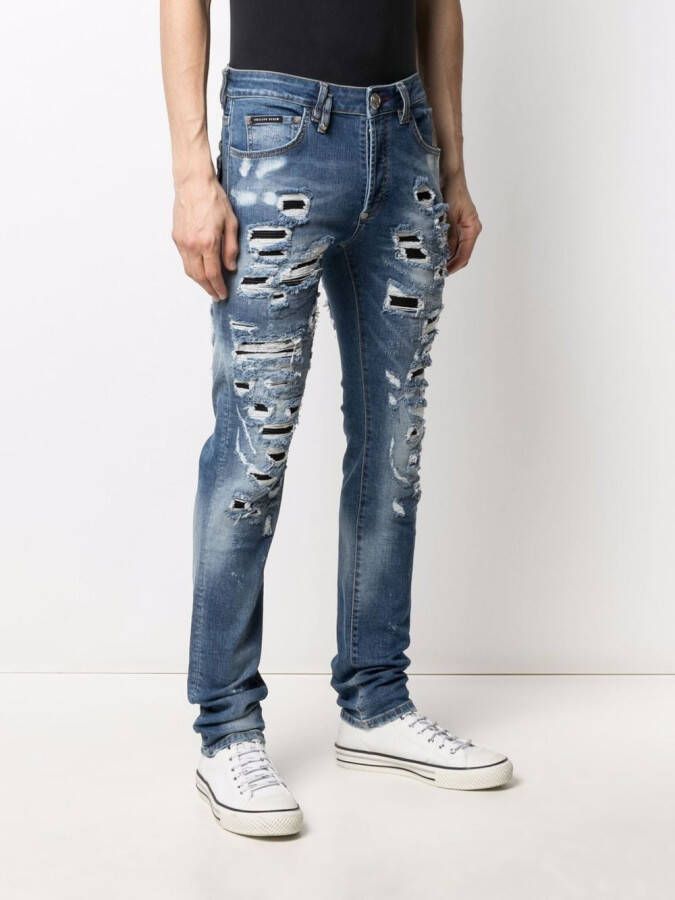 Philipp Plein Gerafelde jeans Blauw