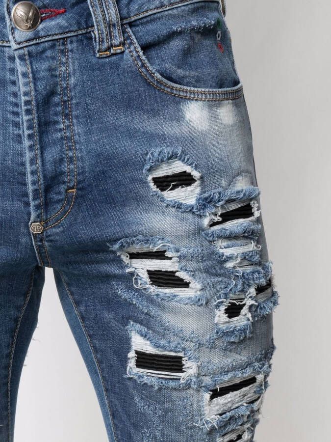 Philipp Plein Gerafelde jeans Blauw