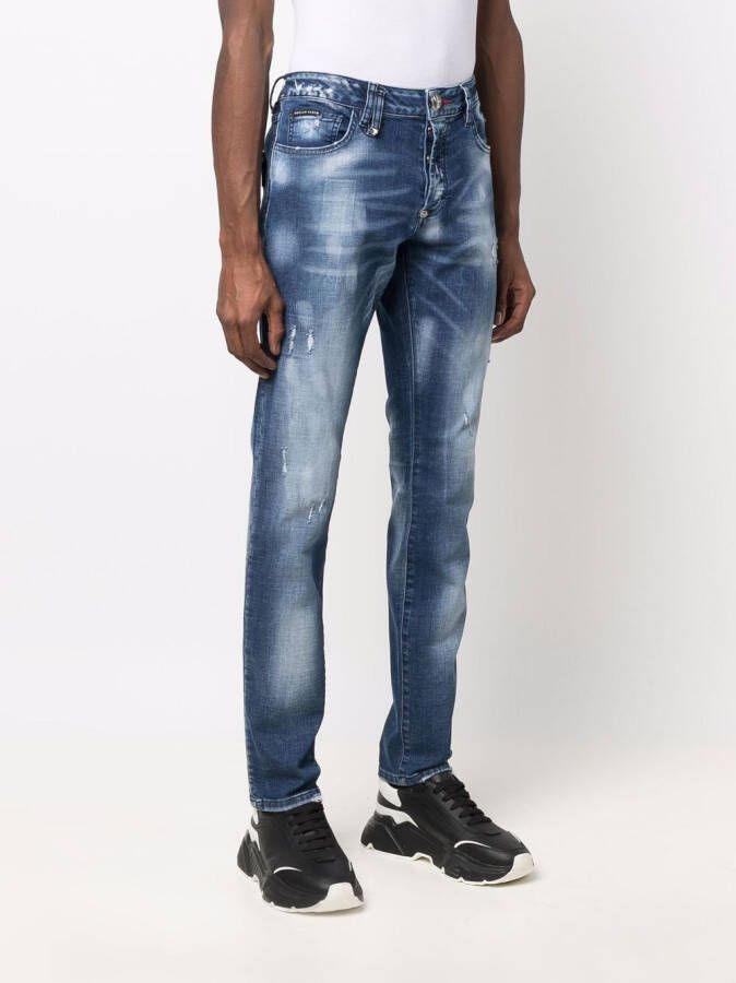 Philipp Plein Destroyed traight jeans Blauw