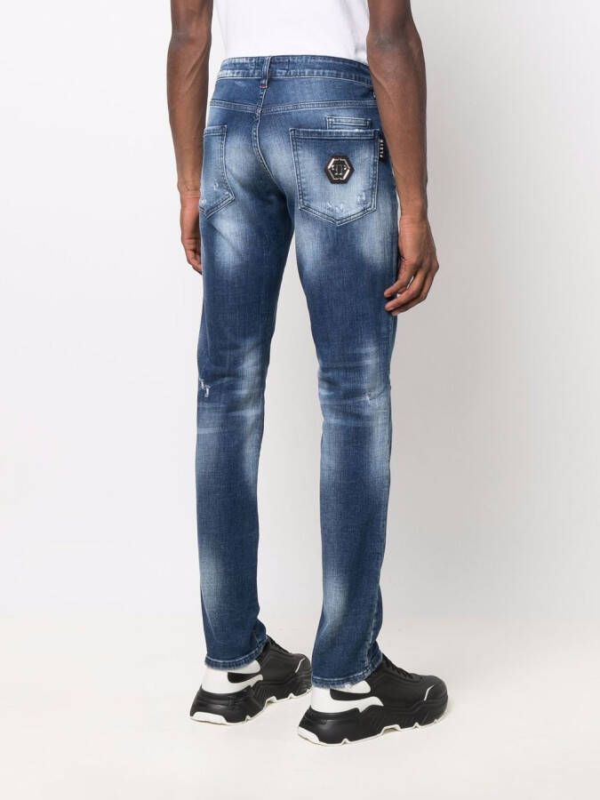 Philipp Plein Destroyed traight jeans Blauw