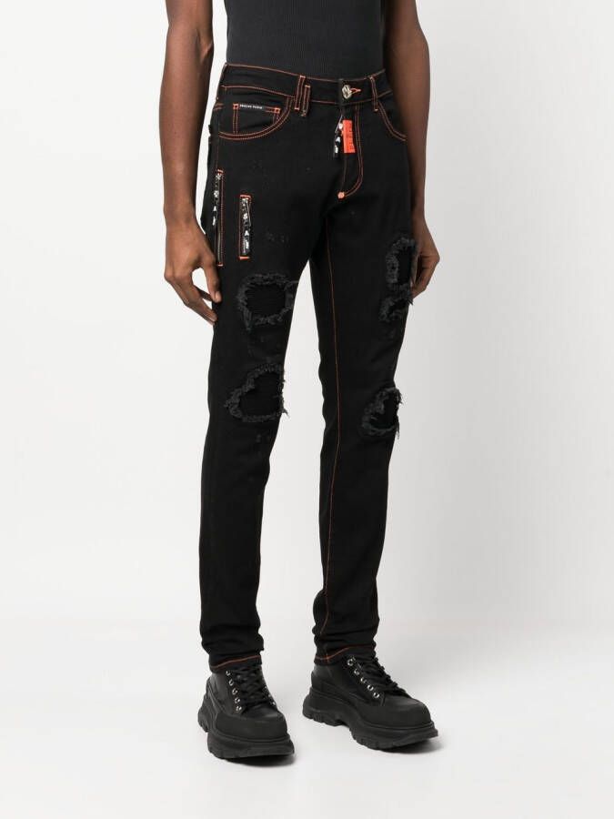 Philipp Plein Gerafelde jeans Zwart