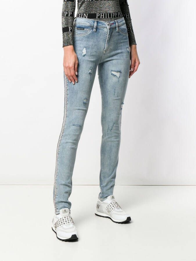 Philipp Plein gerafelde skinny jeans Blauw