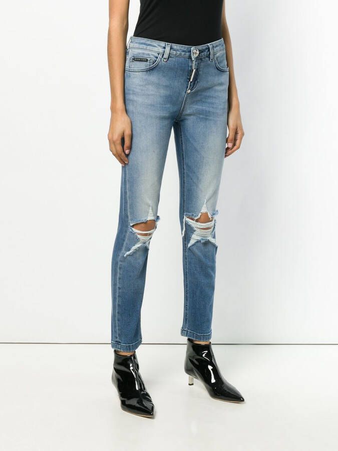 Philipp Plein gescheurde skinny jeans Blauw