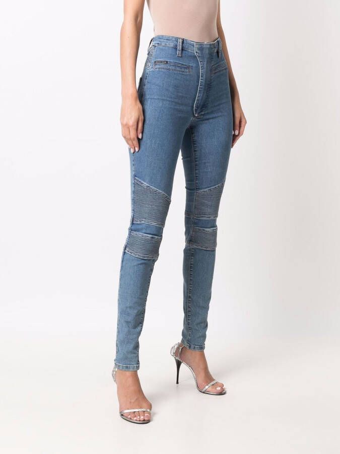 Philipp Plein High waist bikerjeans Blauw