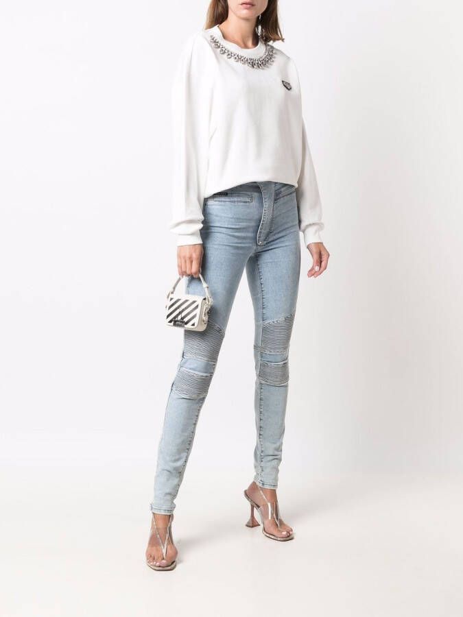 Philipp Plein High waist bikerjeans Blauw