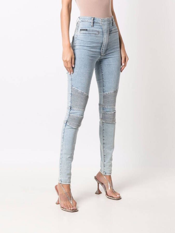 Philipp Plein High waist bikerjeans Blauw