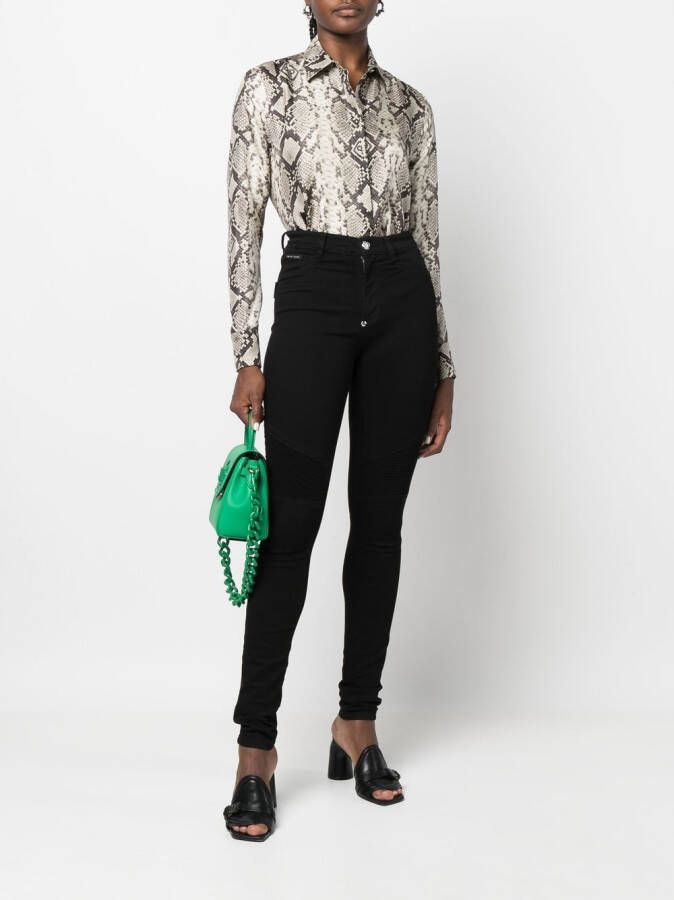 Philipp Plein High waist bikerjeans Zwart