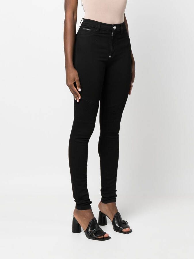 Philipp Plein High waist bikerjeans Zwart