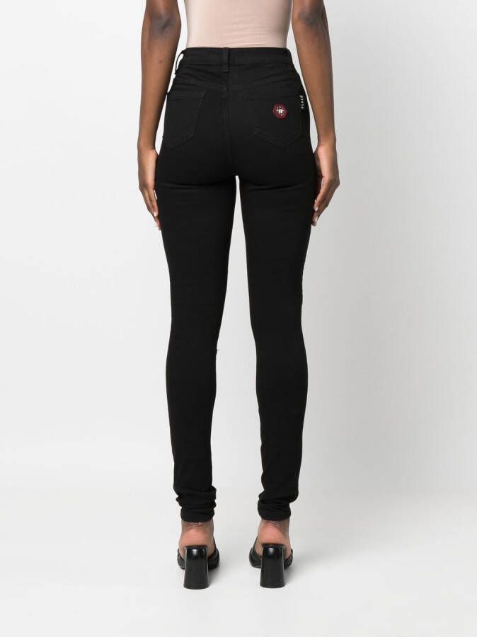 Philipp Plein High waist bikerjeans Zwart
