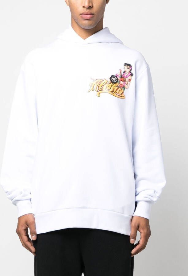 Philipp Plein Hoodie met Hawaii-print Wit