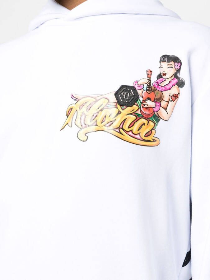 Philipp Plein Hoodie met Hawaii-print Wit