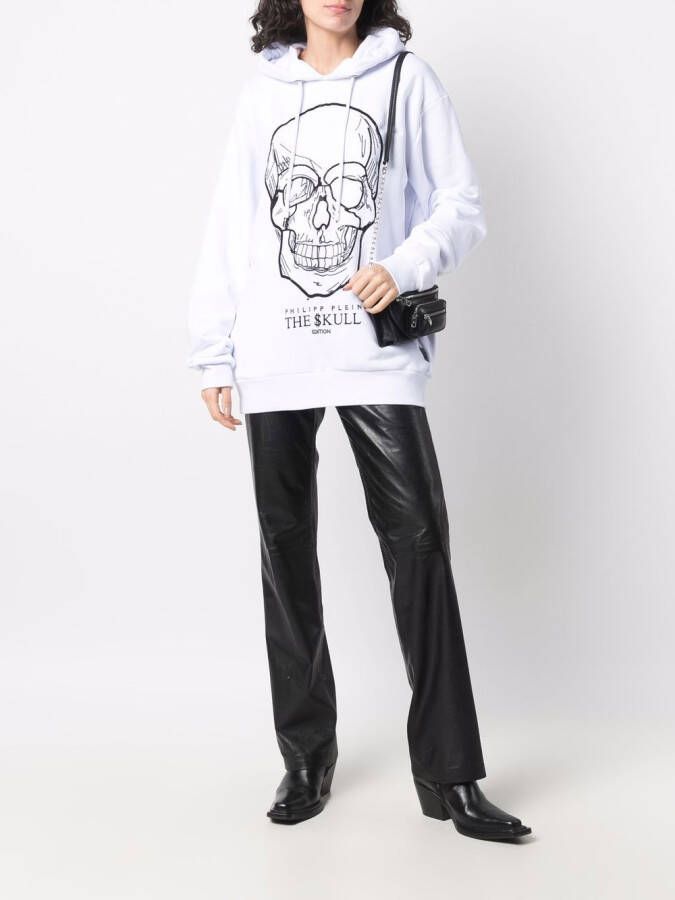 Philipp Plein Hoodie met kristallen doodskop Wit