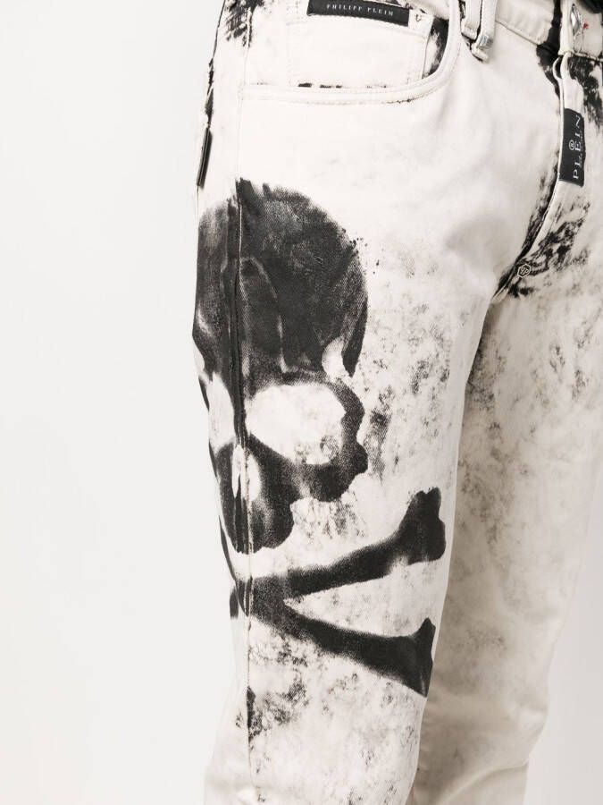 Philipp Plein Jeans met doodskopprint Beige