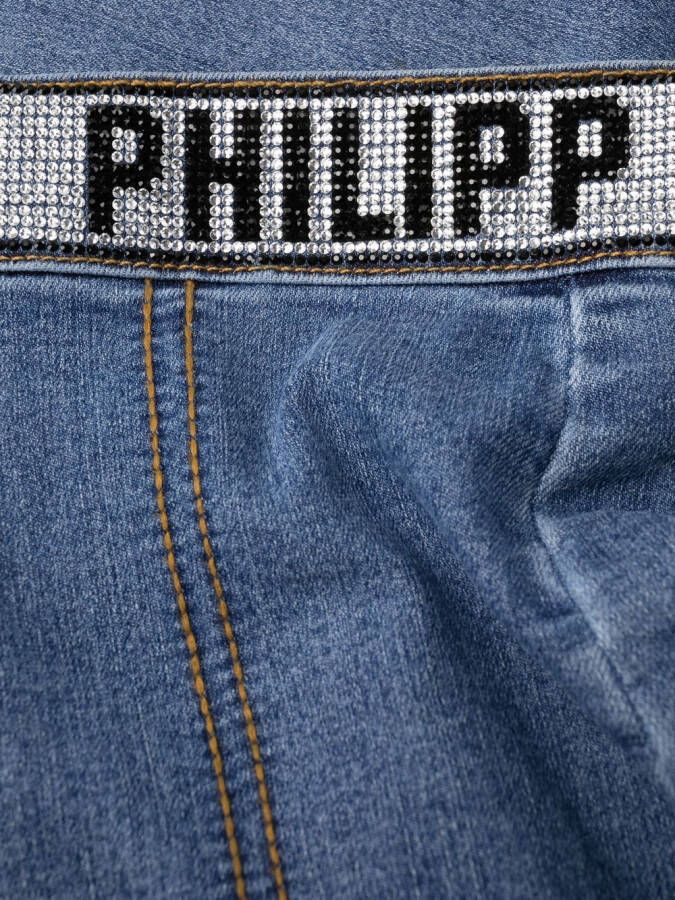 Philipp Plein Jegging verfraaid met logo Blauw