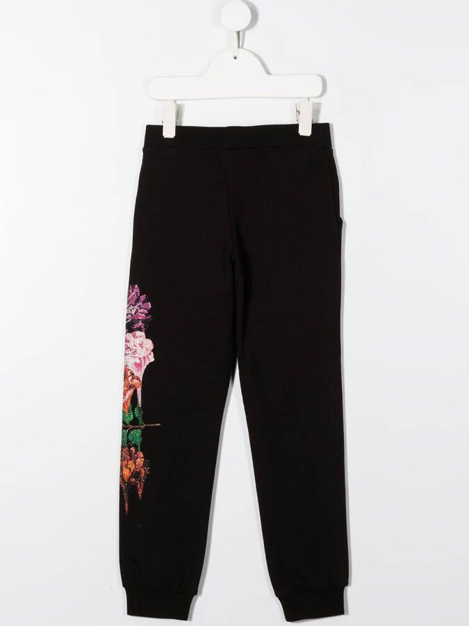 Philipp Plein Junior Broek met bloemenprint Zwart