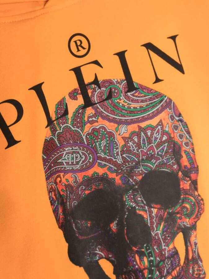 Philipp Plein Junior Hoodie met doodskopprint Oranje