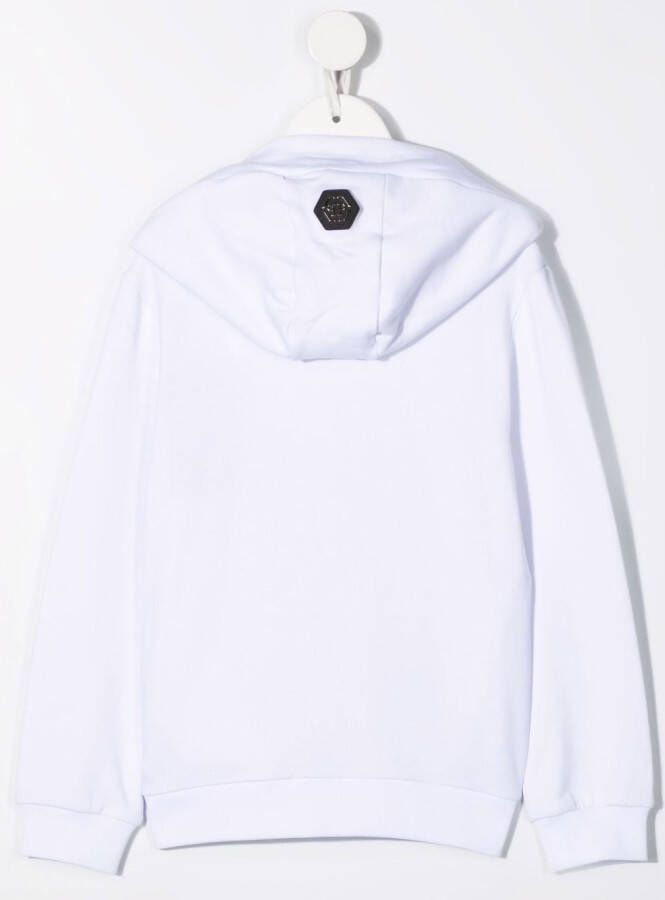 Philipp Plein Junior Hoodie verfraaid met doodskop Wit