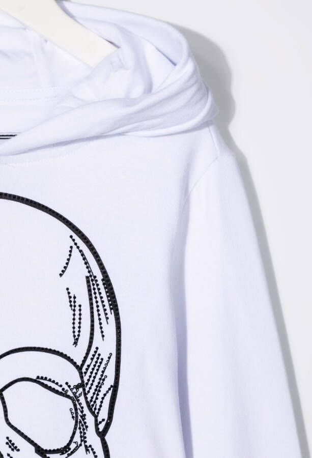 Philipp Plein Junior Hoodie verfraaid met doodskop Wit