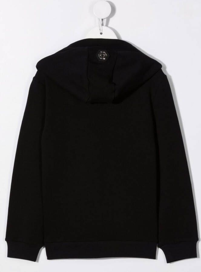 Philipp Plein Junior Hoodie verfraaid met doodskop Zwart