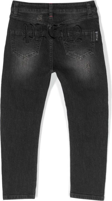 Philipp Plein Junior Jeans met geborduurd logo Zwart