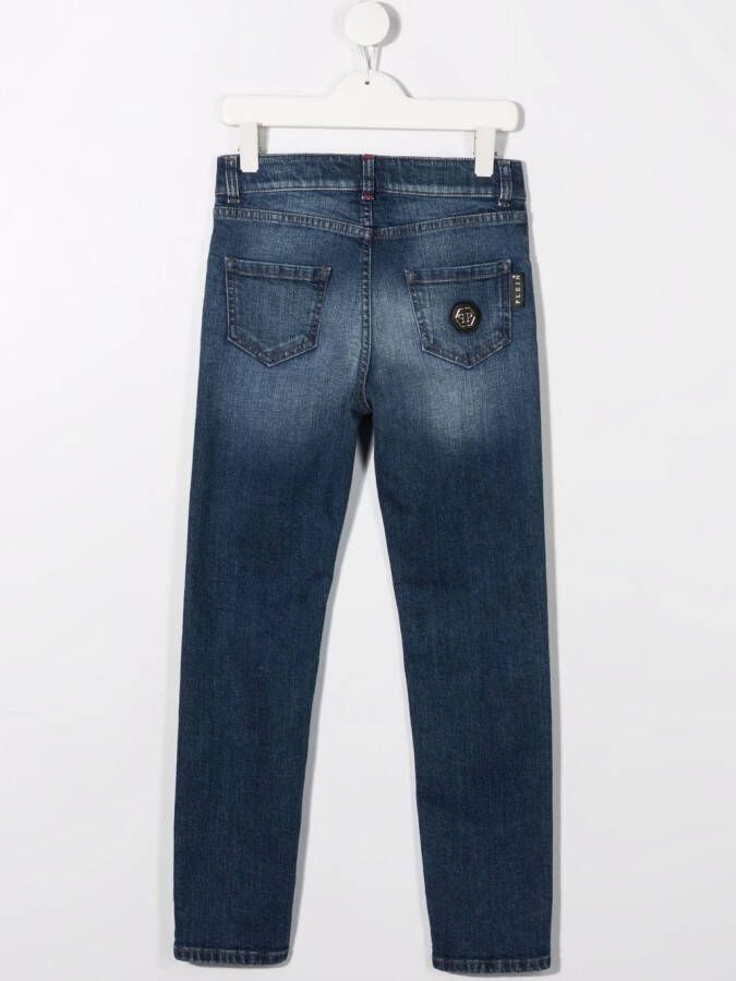 Philipp Plein Junior Jeans met logopatch Blauw