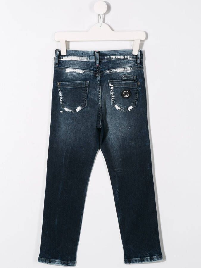 Philipp Plein Junior Jeans met verfspetters Blauw