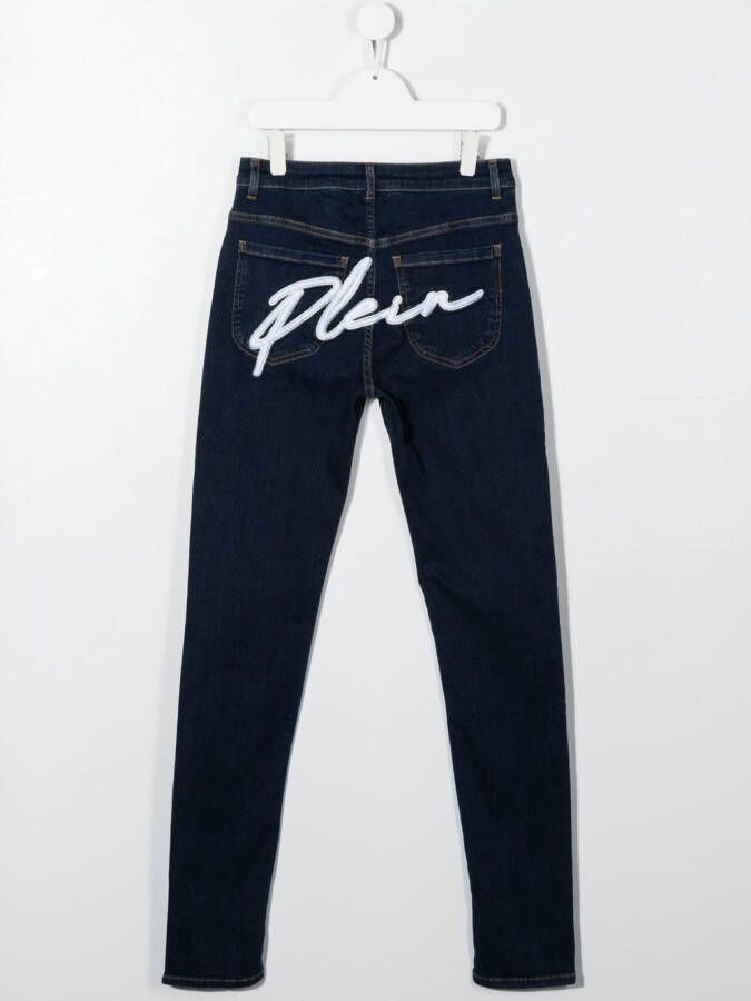 Philipp Plein Junior Jeans verfraaid met kristallen Blauw