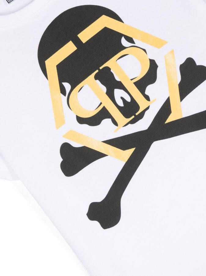 Philipp Plein Junior T-shirt met doodskopprint Wit