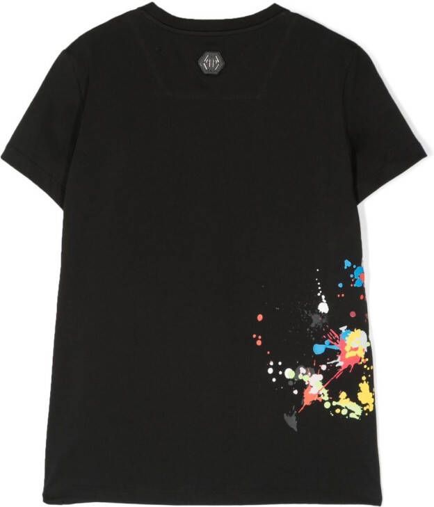 Philipp Plein Junior T-shirt met verfspatten Zwart