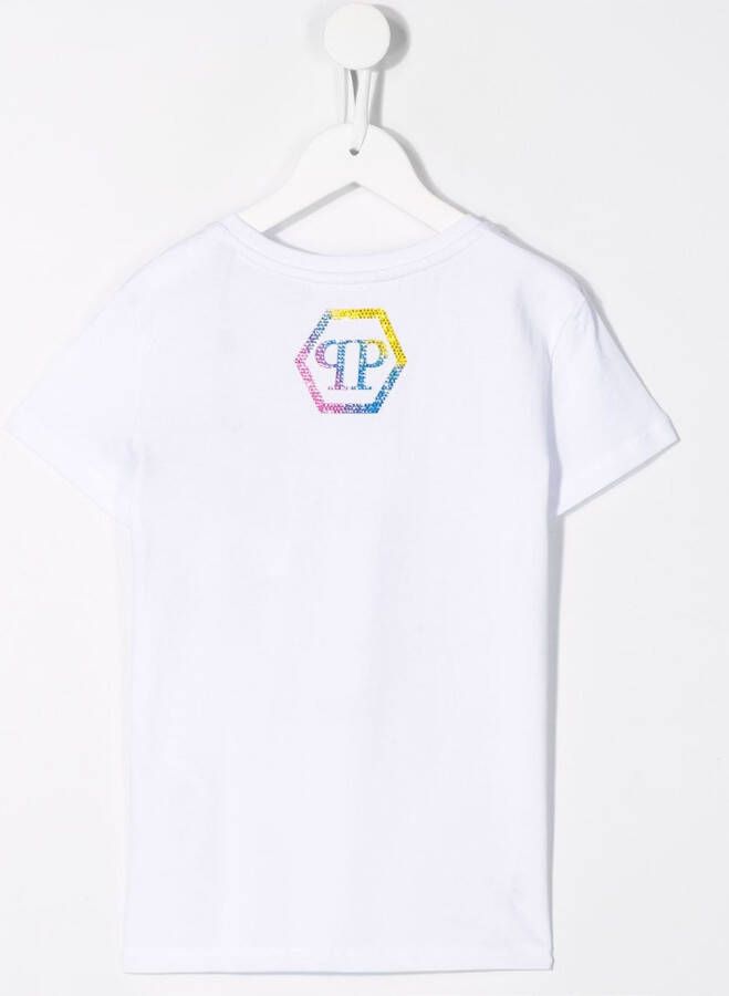 Philipp Plein Junior T-shirt verfraaid met kristallen Wit