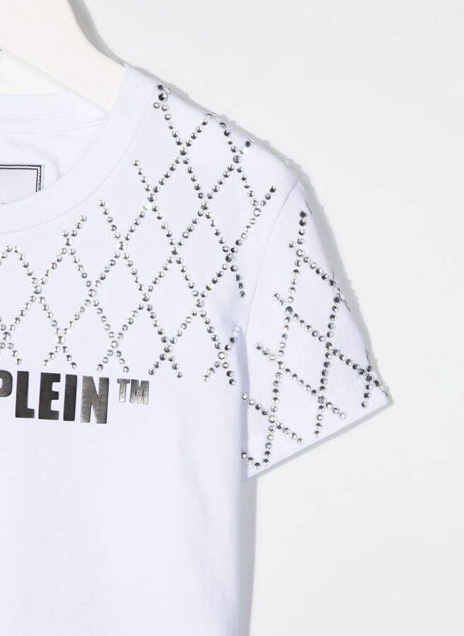 Philipp Plein Junior T-shirt verfraaid met stras Wit