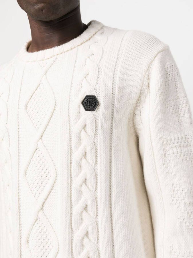 Philipp Plein Kabelgebreide trui Wit