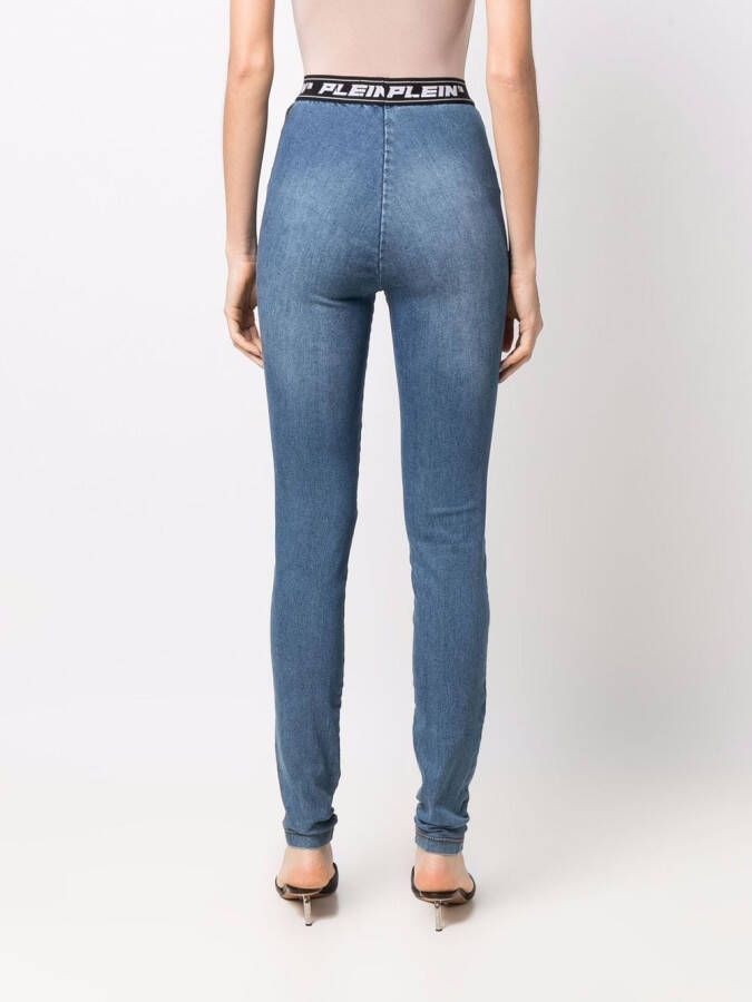 Philipp Plein Legging met logoband Blauw