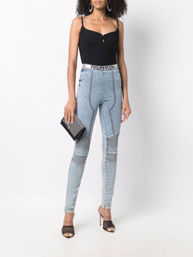 Philipp Plein Legging met logoband Blauw