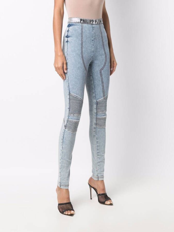 Philipp Plein Legging met logoband Blauw