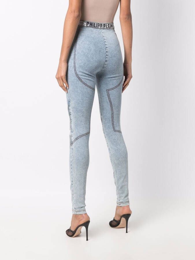 Philipp Plein Legging met logoband Blauw