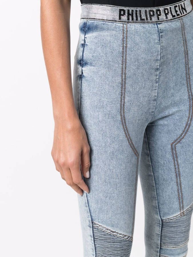 Philipp Plein Legging met logoband Blauw