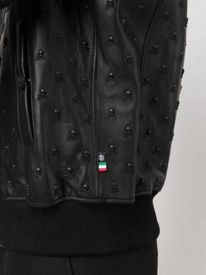 Philipp Plein Leren bomberjack Zwart